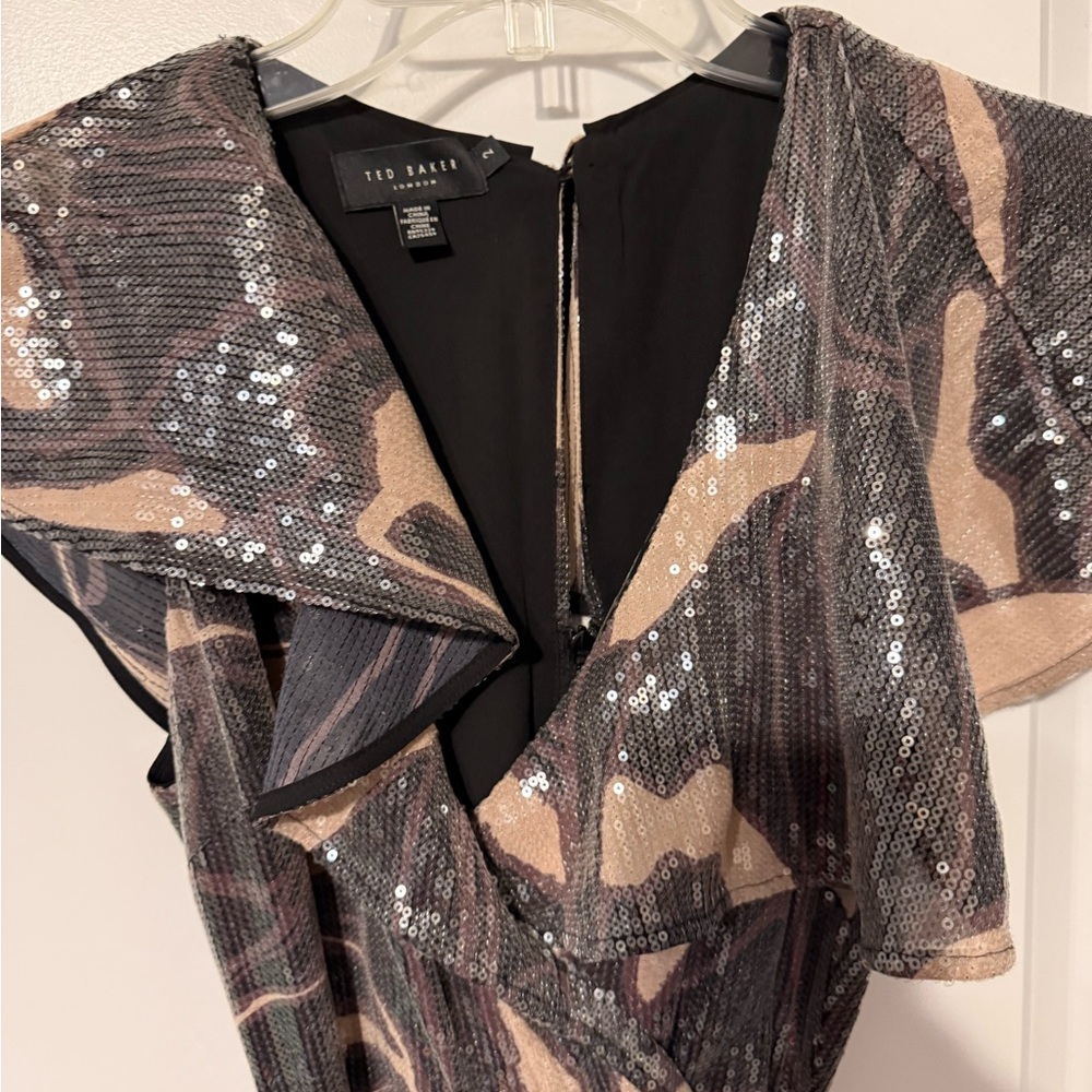 Ted Baker Edennie Black and Tan sequin Abstract Jumpsuit size 2 - Picture 11 of 13